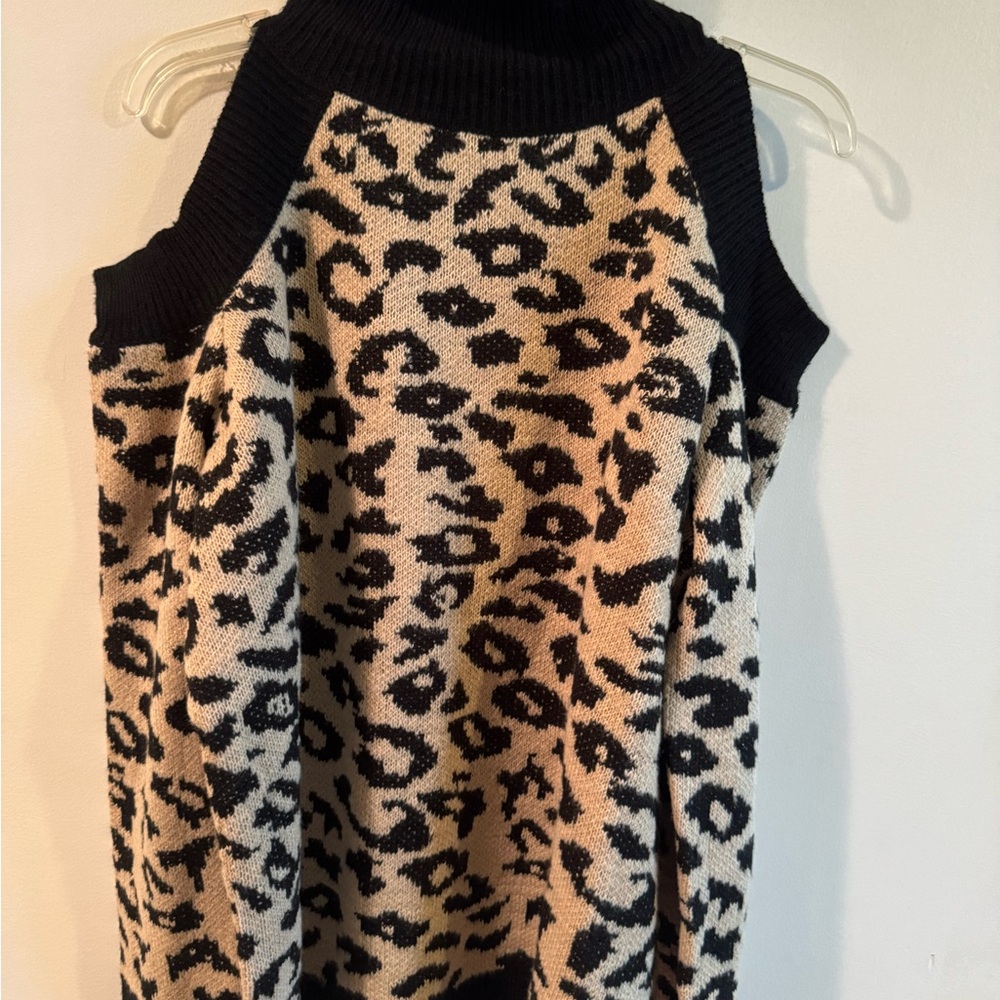 Animal Print Cut Out Shoulder Sweater